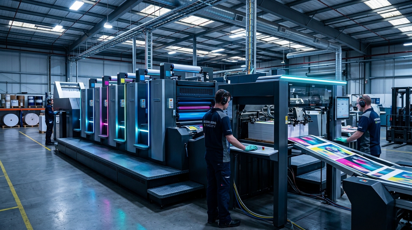 Commercial printing factory machinery setup